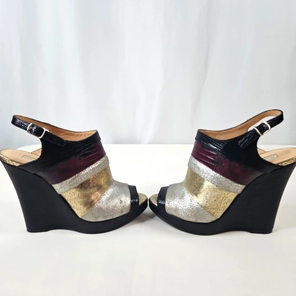 Dries Van Noten Black Gold Red Stripe Wedge Shoes Size 36